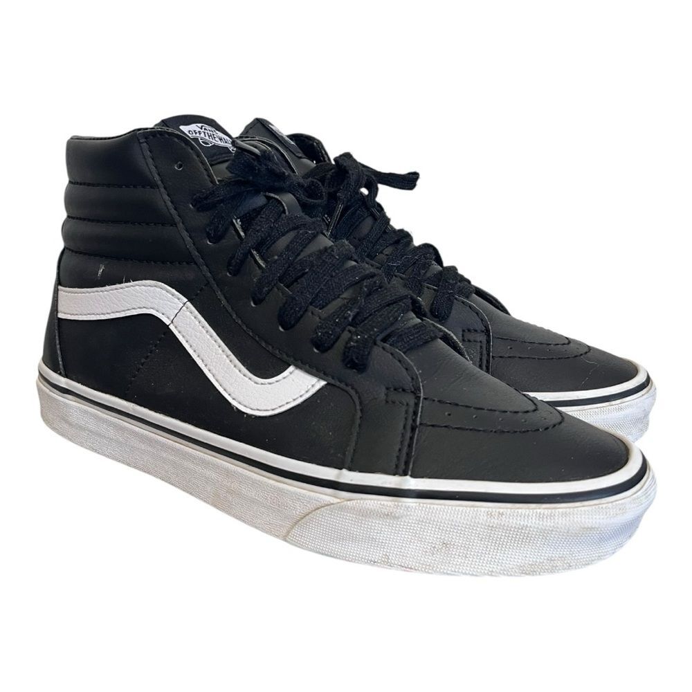 Vans | Black White Stripe Leather Sk8-Hi Lace Up Sneakers Shoes M8.5‎ W10